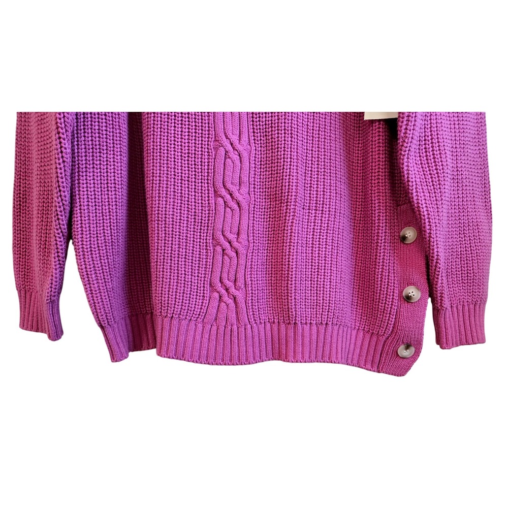 St Johns Bay NWT Fishermans Womens XXL Party Pink Cable Knit Button Side Sweater - Picture 6 of 11
